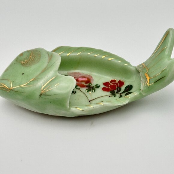 Antique Chinese Hand-Painted Fish Shaped Ceramic Dish Qing Dynasty Green - Picture 9 of 10